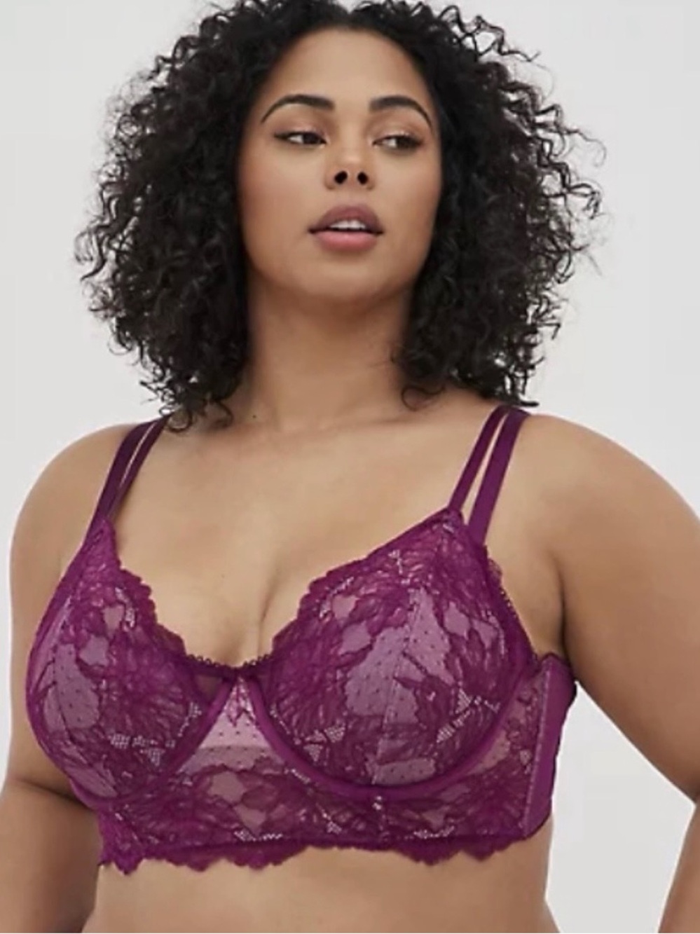 Torrid Curve Longline Unlined Underwire Dot Lace Bra Purple Plus Size 2 Lingerie
